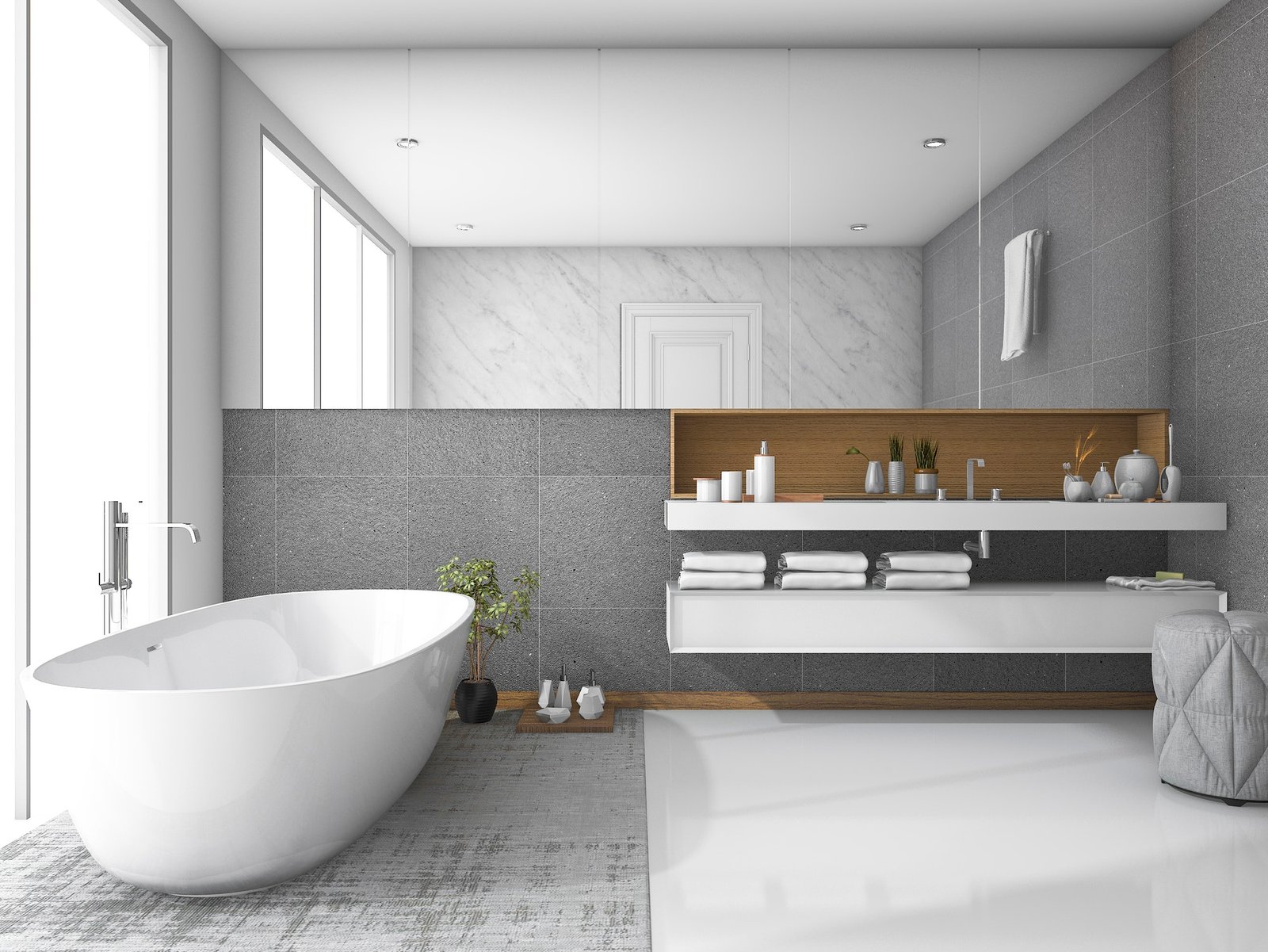 3d rendering white luxury bathroom