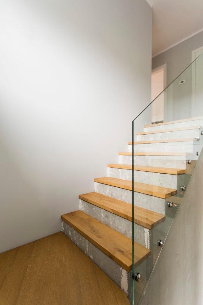 Concrete stairs in minimalist interior