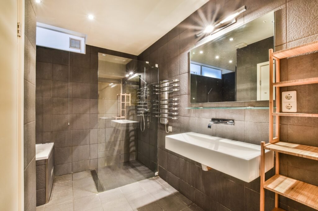 Toilet and shower in bathroom